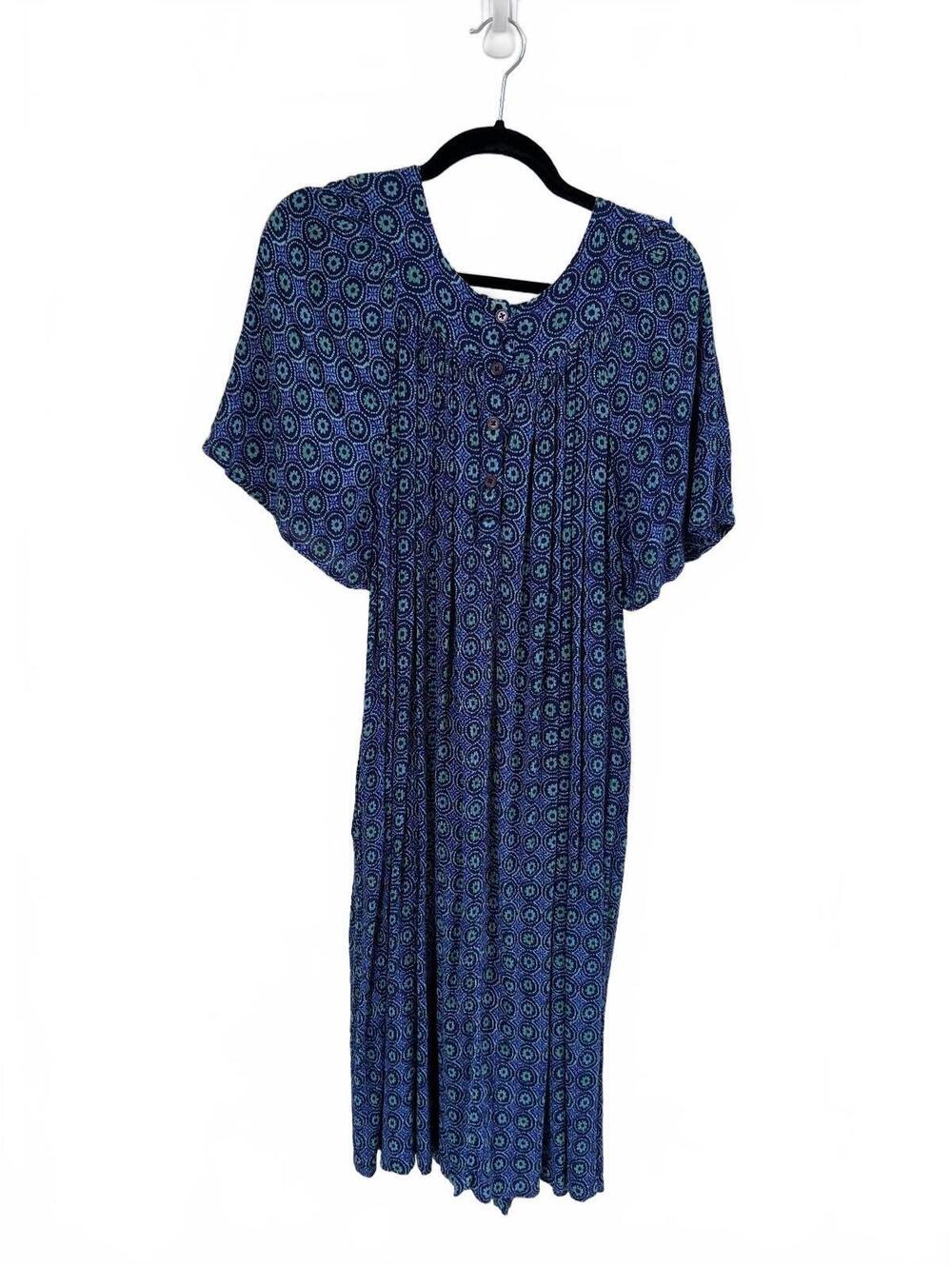 Bechamel Blue Rayon Midi Dress with Circular Pattern, Size Small